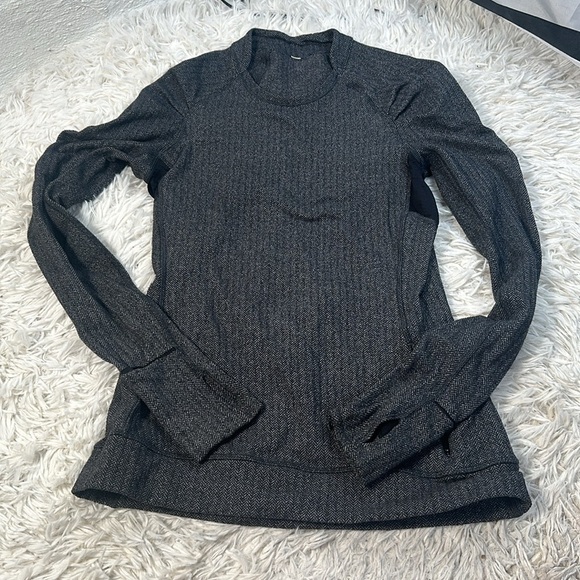 Lululemon Think Fast Long Sleeve Heathered Herringbone Heathered Black Black - Picture 1 of 5